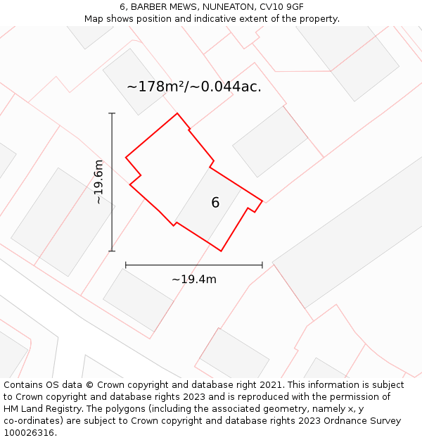 6, BARBER MEWS, NUNEATON, CV10 9GF: Plot and title map