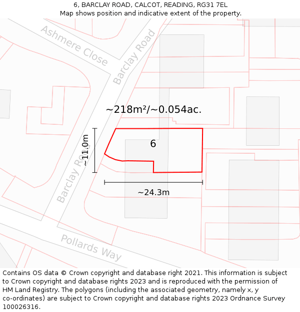 6, BARCLAY ROAD, CALCOT, READING, RG31 7EL: Plot and title map