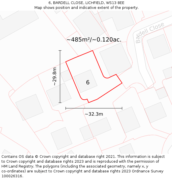 6, BARDELL CLOSE, LICHFIELD, WS13 8EE: Plot and title map