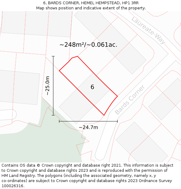 6, BARDS CORNER, HEMEL HEMPSTEAD, HP1 3RR: Plot and title map