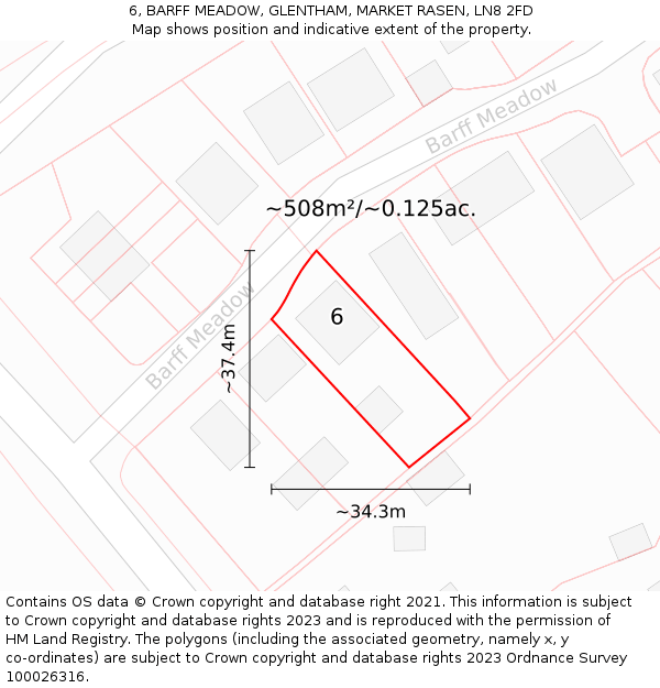 6, BARFF MEADOW, GLENTHAM, MARKET RASEN, LN8 2FD: Plot and title map