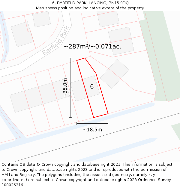 6, BARFIELD PARK, LANCING, BN15 9DQ: Plot and title map