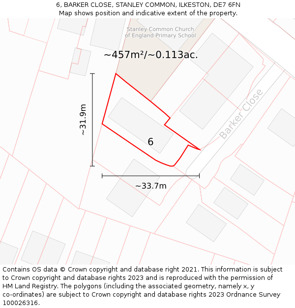 6, BARKER CLOSE, STANLEY COMMON, ILKESTON, DE7 6FN: Plot and title map
