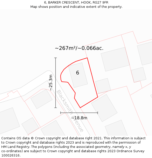 6, BARKER CRESCENT, HOOK, RG27 9FR: Plot and title map