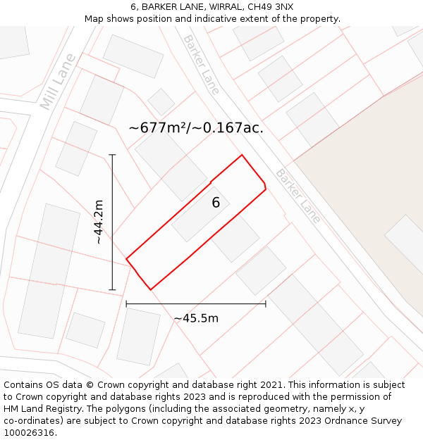 6, BARKER LANE, WIRRAL, CH49 3NX: Plot and title map