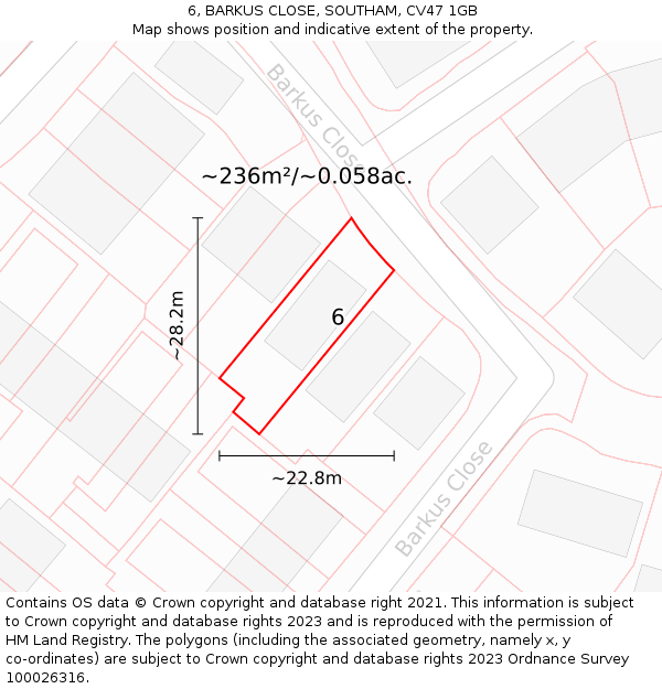 6, BARKUS CLOSE, SOUTHAM, CV47 1GB: Plot and title map
