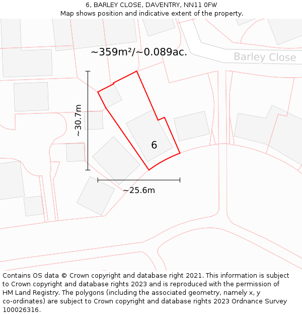 6, BARLEY CLOSE, DAVENTRY, NN11 0FW: Plot and title map