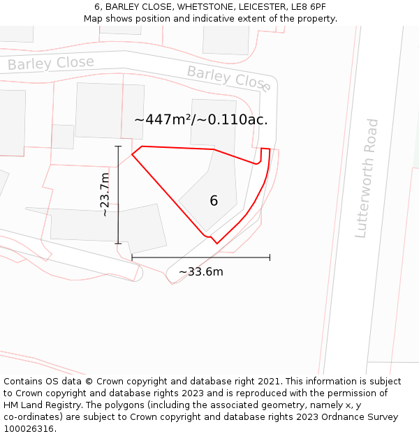 6, BARLEY CLOSE, WHETSTONE, LEICESTER, LE8 6PF: Plot and title map