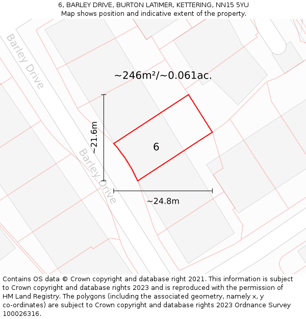 6, BARLEY DRIVE, BURTON LATIMER, KETTERING, NN15 5YU: Plot and title map