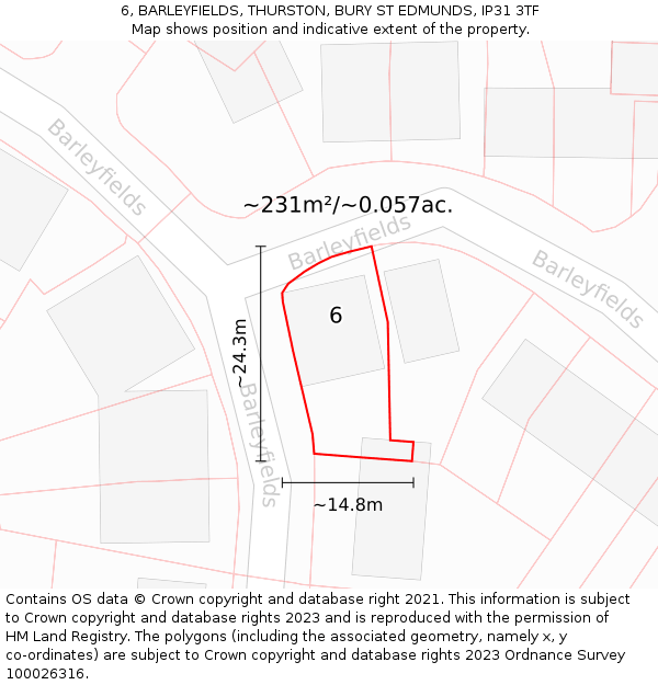 6, BARLEYFIELDS, THURSTON, BURY ST EDMUNDS, IP31 3TF: Plot and title map