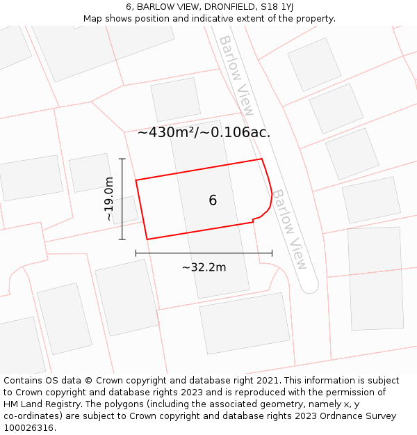 6, BARLOW VIEW, DRONFIELD, S18 1YJ: Plot and title map