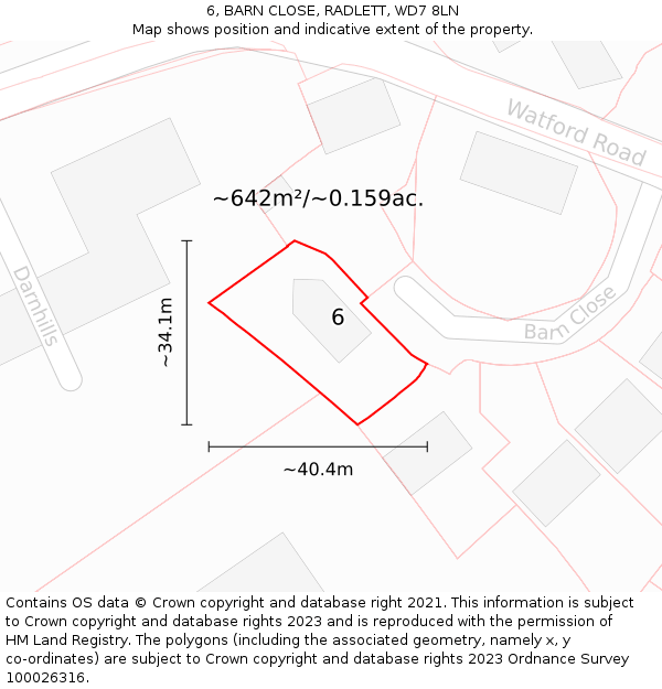 6, BARN CLOSE, RADLETT, WD7 8LN: Plot and title map