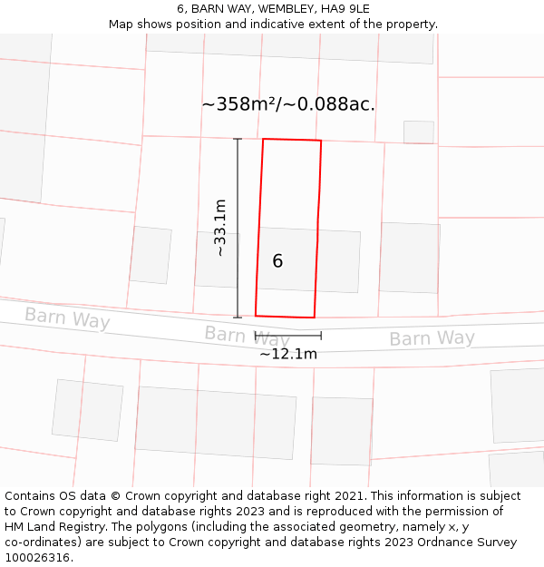 6, BARN WAY, WEMBLEY, HA9 9LE: Plot and title map