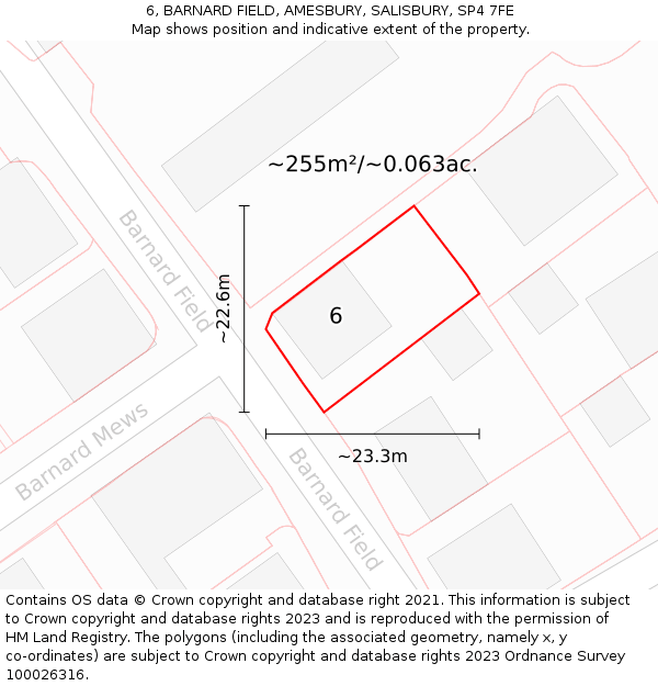 6, BARNARD FIELD, AMESBURY, SALISBURY, SP4 7FE: Plot and title map