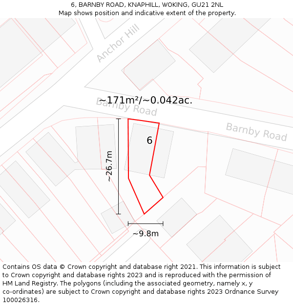 6, BARNBY ROAD, KNAPHILL, WOKING, GU21 2NL: Plot and title map