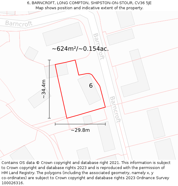 6, BARNCROFT, LONG COMPTON, SHIPSTON-ON-STOUR, CV36 5JE: Plot and title map
