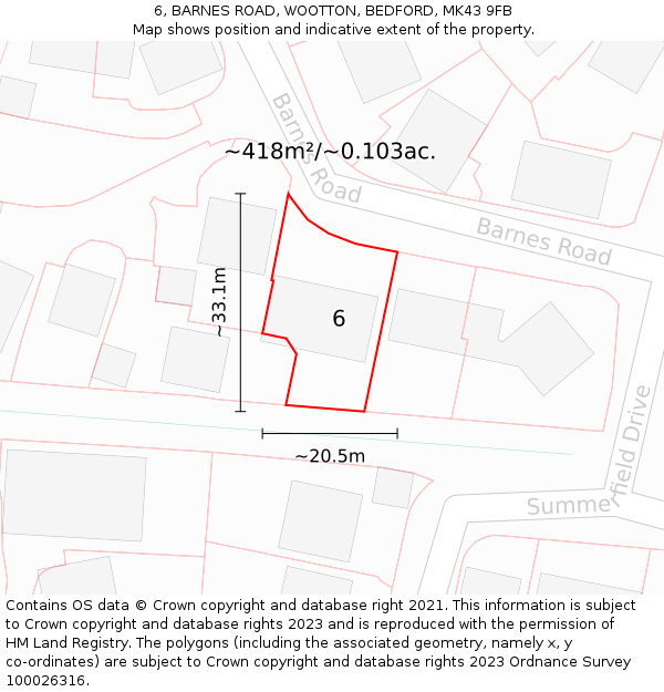 6, BARNES ROAD, WOOTTON, BEDFORD, MK43 9FB: Plot and title map