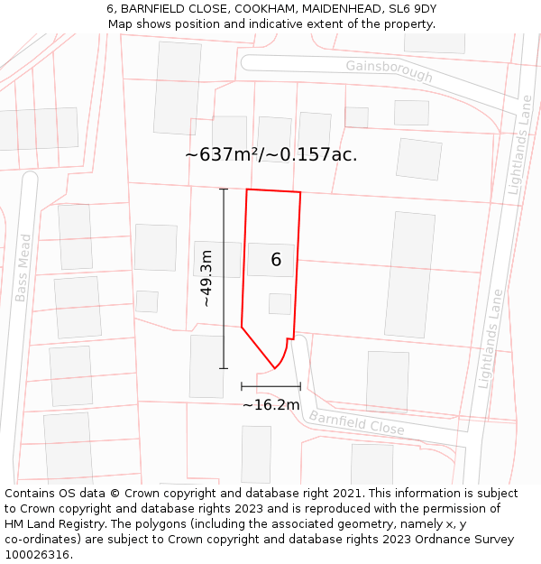 6, BARNFIELD CLOSE, COOKHAM, MAIDENHEAD, SL6 9DY: Plot and title map