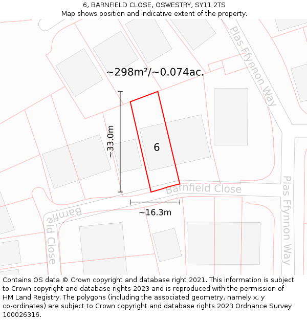 6, BARNFIELD CLOSE, OSWESTRY, SY11 2TS: Plot and title map