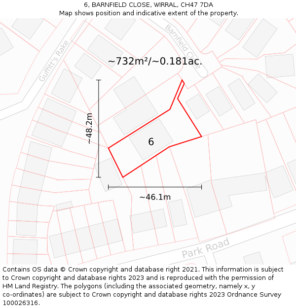 6, BARNFIELD CLOSE, WIRRAL, CH47 7DA: Plot and title map