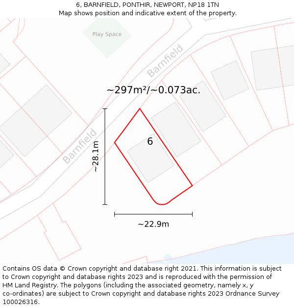 6, BARNFIELD, PONTHIR, NEWPORT, NP18 1TN: Plot and title map