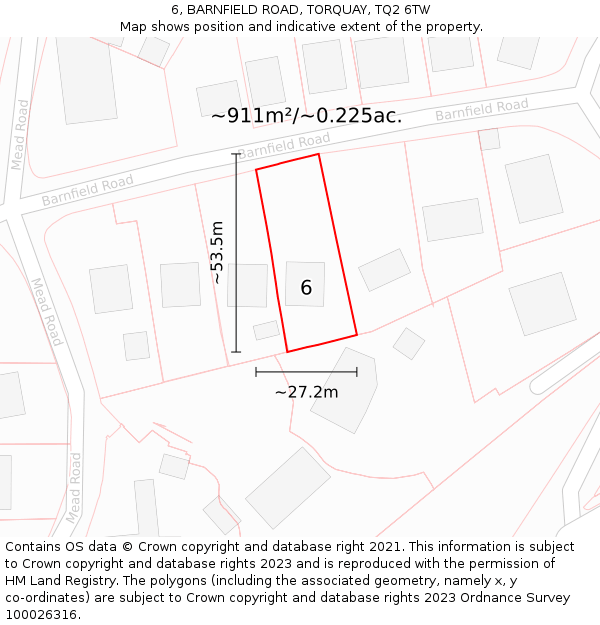 6, BARNFIELD ROAD, TORQUAY, TQ2 6TW: Plot and title map