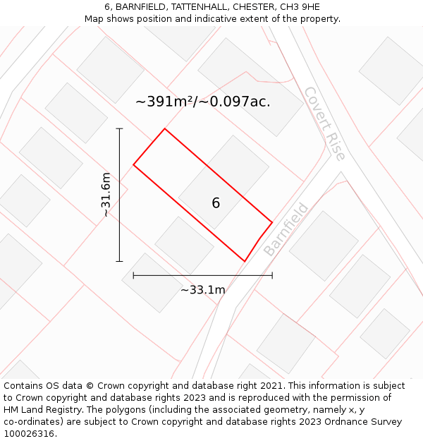 6, BARNFIELD, TATTENHALL, CHESTER, CH3 9HE: Plot and title map
