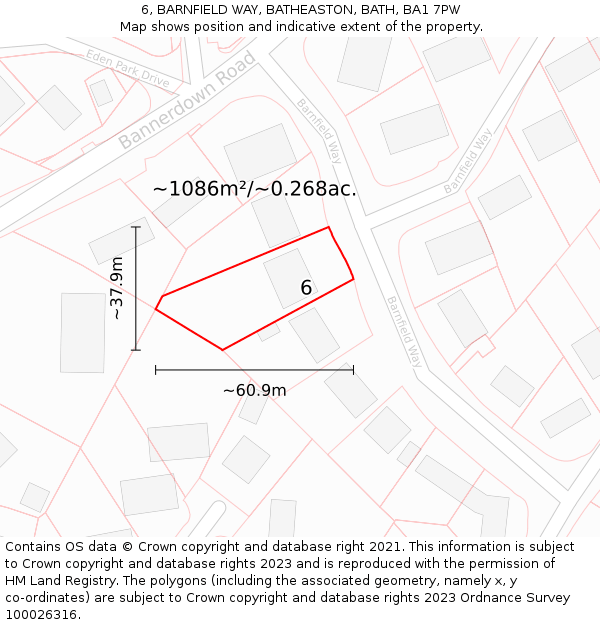 6, BARNFIELD WAY, BATHEASTON, BATH, BA1 7PW: Plot and title map