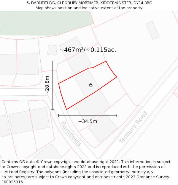 6, BARNFIELDS, CLEOBURY MORTIMER, KIDDERMINSTER, DY14 8RG: Plot and title map