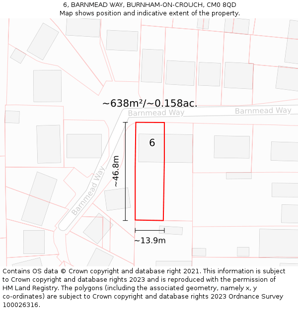 6, BARNMEAD WAY, BURNHAM-ON-CROUCH, CM0 8QD: Plot and title map