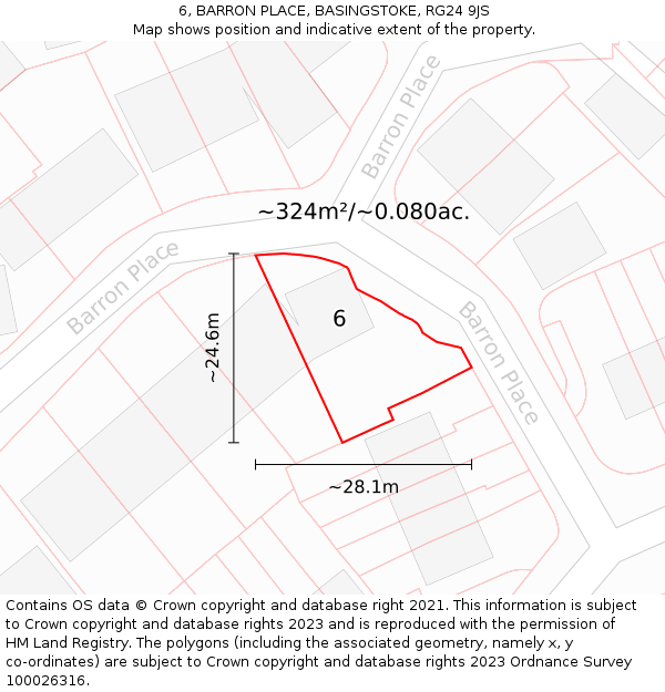 6, BARRON PLACE, BASINGSTOKE, RG24 9JS: Plot and title map