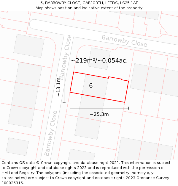 6, BARROWBY CLOSE, GARFORTH, LEEDS, LS25 1AE: Plot and title map
