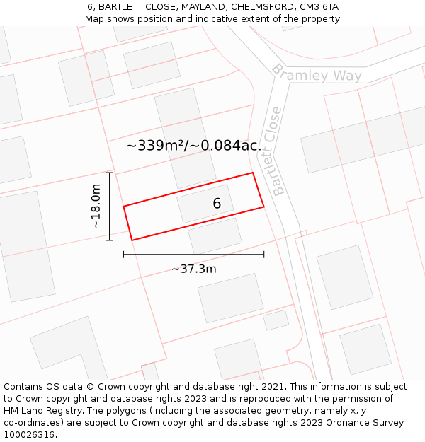 6, BARTLETT CLOSE, MAYLAND, CHELMSFORD, CM3 6TA: Plot and title map