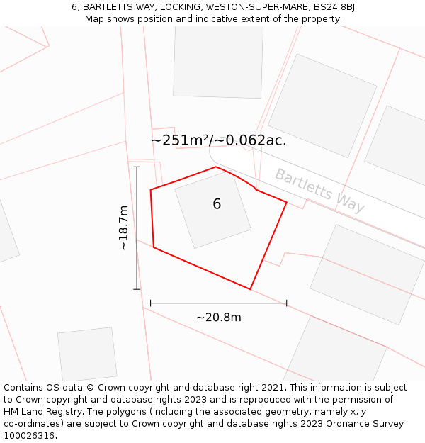6, BARTLETTS WAY, LOCKING, WESTON-SUPER-MARE, BS24 8BJ: Plot and title map