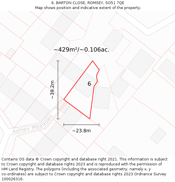 6, BARTON CLOSE, ROMSEY, SO51 7QE: Plot and title map