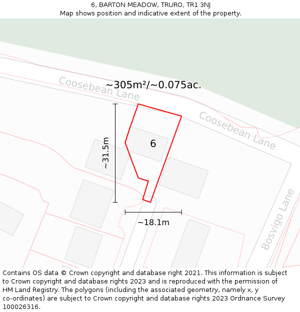 6, BARTON MEADOW, TRURO, TR1 3NJ: Plot and title map