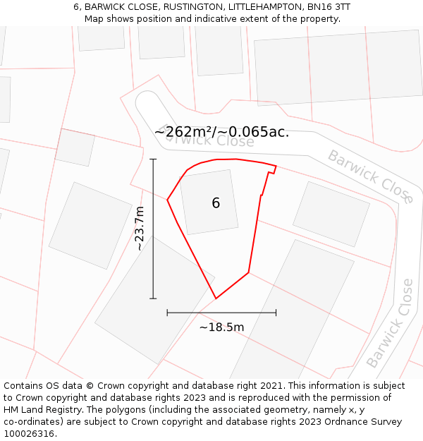 6, BARWICK CLOSE, RUSTINGTON, LITTLEHAMPTON, BN16 3TT: Plot and title map