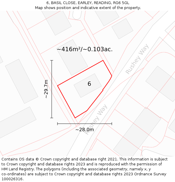 6, BASIL CLOSE, EARLEY, READING, RG6 5GL: Plot and title map
