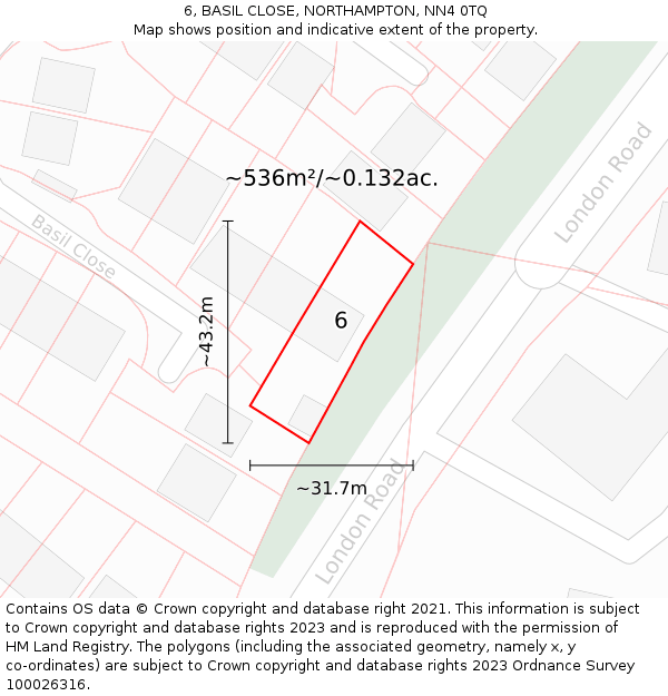 6, BASIL CLOSE, NORTHAMPTON, NN4 0TQ: Plot and title map