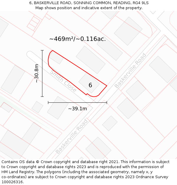 6, BASKERVILLE ROAD, SONNING COMMON, READING, RG4 9LS: Plot and title map