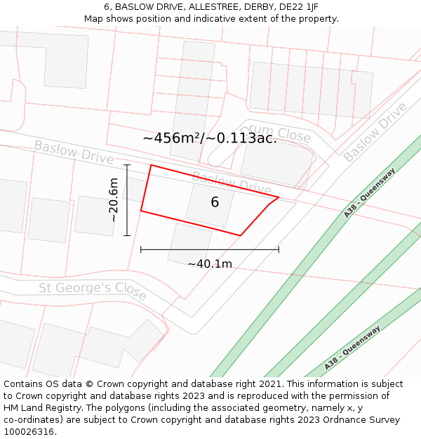 6, BASLOW DRIVE, ALLESTREE, DERBY, DE22 1JF: Plot and title map