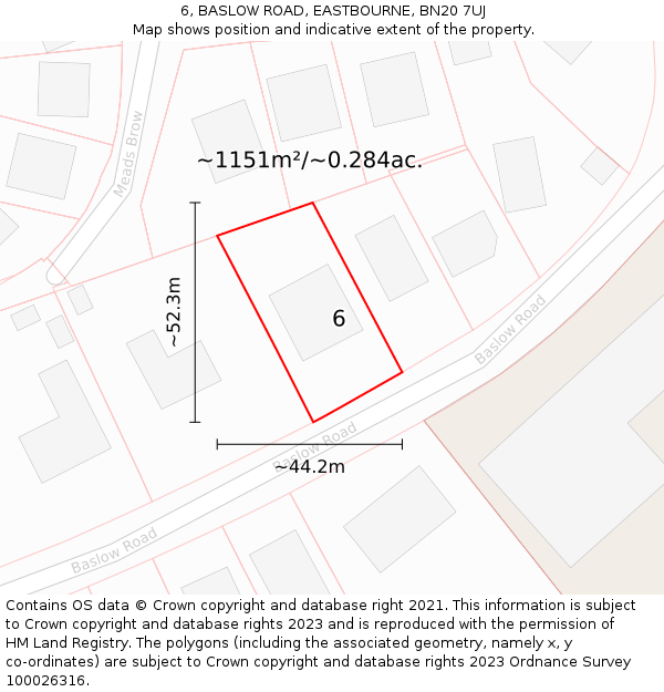 6, BASLOW ROAD, EASTBOURNE, BN20 7UJ: Plot and title map