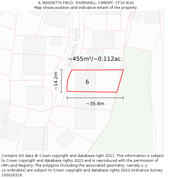 6, BASSETTS FIELD, THORNHILL, CARDIFF, CF14 9UG: Plot and title map