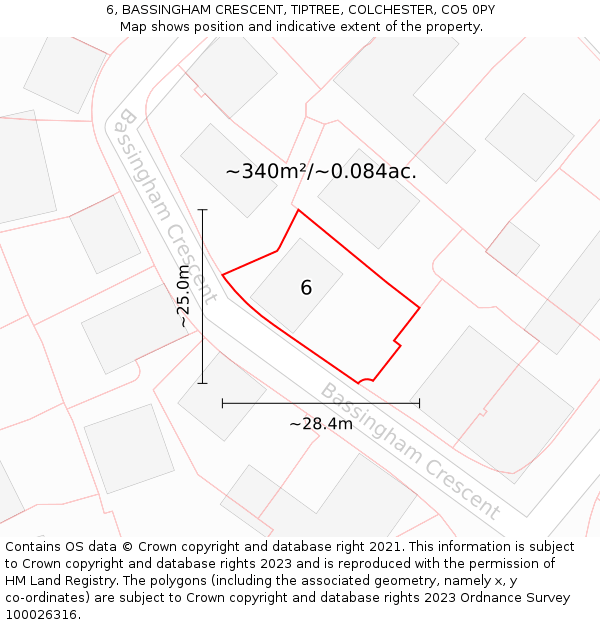 6, BASSINGHAM CRESCENT, TIPTREE, COLCHESTER, CO5 0PY: Plot and title map