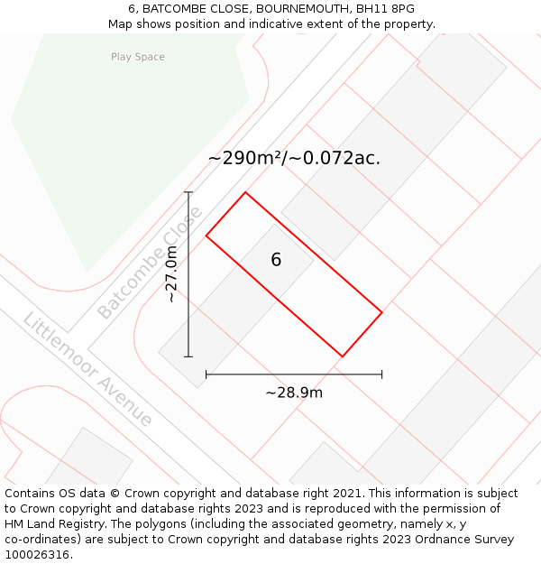 6, BATCOMBE CLOSE, BOURNEMOUTH, BH11 8PG: Plot and title map