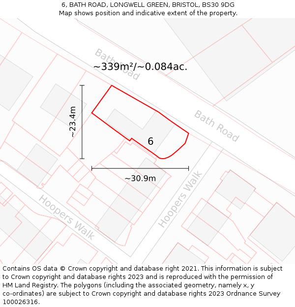 6, BATH ROAD, LONGWELL GREEN, BRISTOL, BS30 9DG: Plot and title map