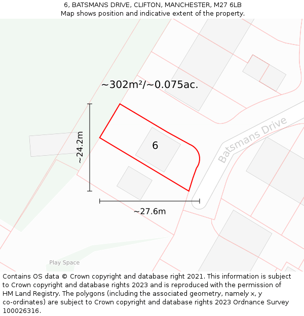 6, BATSMANS DRIVE, CLIFTON, MANCHESTER, M27 6LB: Plot and title map