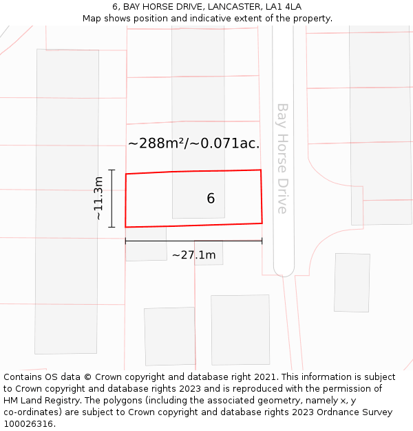 6, BAY HORSE DRIVE, LANCASTER, LA1 4LA: Plot and title map