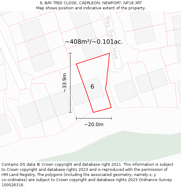 6, BAY TREE CLOSE, CAERLEON, NEWPORT, NP18 3RT: Plot and title map