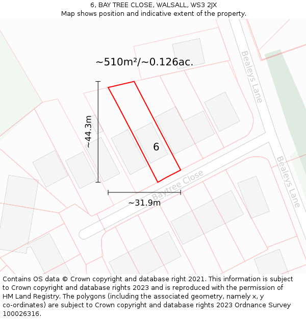 6, BAY TREE CLOSE, WALSALL, WS3 2JX: Plot and title map